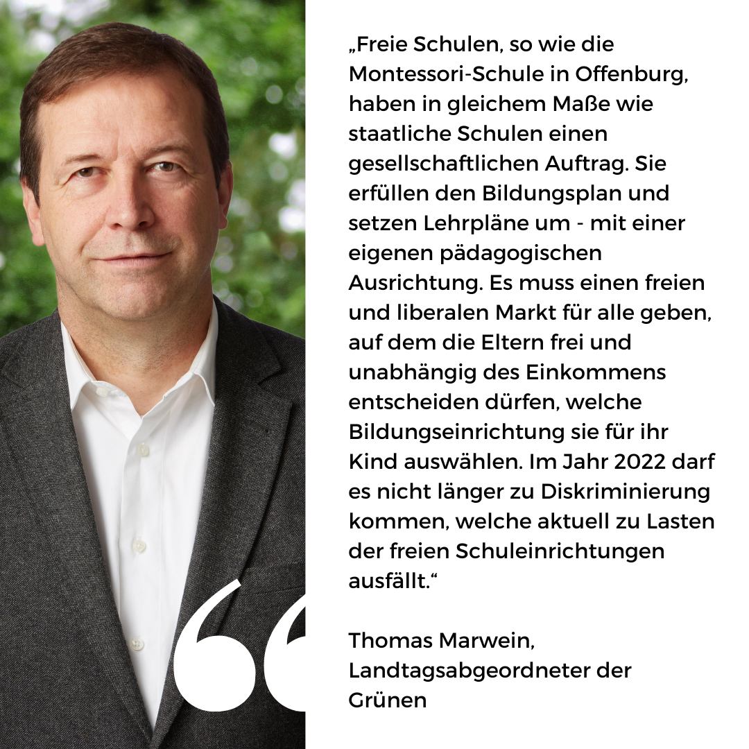 Landtagsabgeordneter Thomas Marwein zu Besuch im Montessori-Zentrum Offenburg